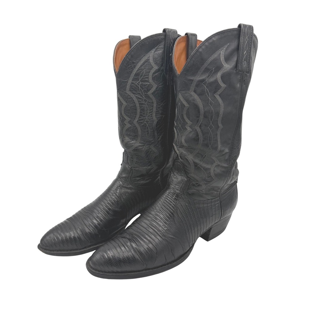 J. Chisholm Mens 10.5D Cowboy‎ Boots Black Lizard Skin Leather Western